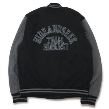 SWEAT VARSITY JACKET *ブラック×チャコールグレー*