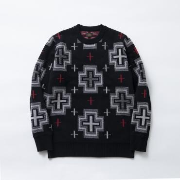 NATIVE CROSS CREW NECK KNIT *ブラック*