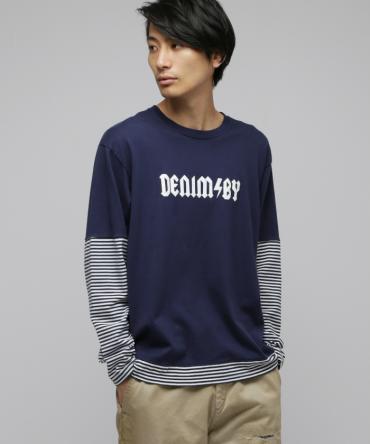 Stripe fake layered Tee *ネイビー*