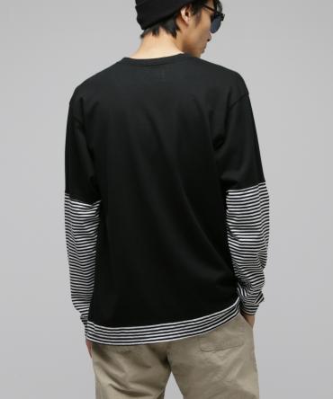 Stripe fake layered Tee  *ブラック*