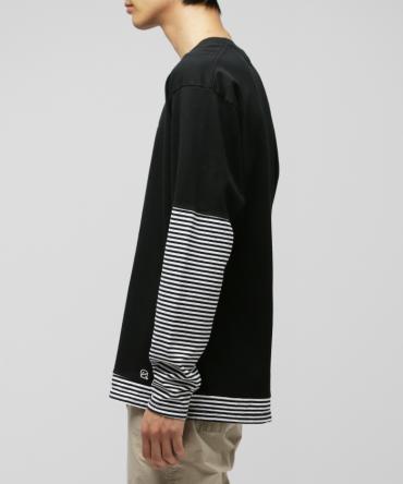 Stripe fake layered Tee  *ブラック*