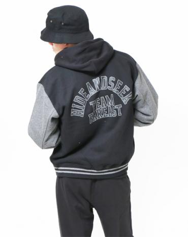 SWEAT VARSITY JACKET *ブラック×チャコールグレー*