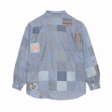 Used patchwork drop shoulder shirt *サックス シャンブレー*