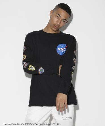 NASAコラボEmblemSleeve Longsleeve T-shirt[LEC781]ブラック