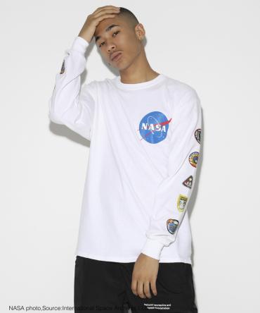 NASAコラボEmblemSleeve Longsleeve T-shirt[LEC781]ホワイト