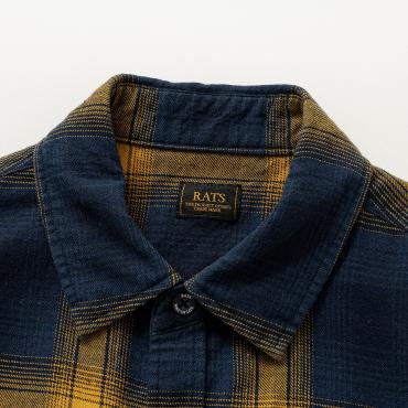 COTTON LINEN CHECK SHIRT *ネイビー×イエロー*