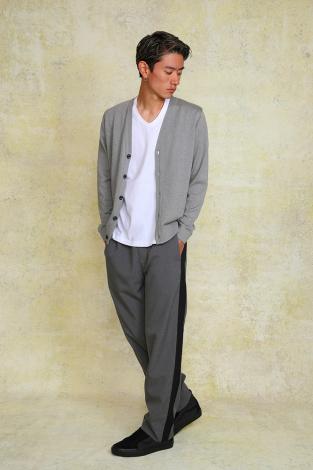 EASY SLACKS  LINE PANTS *グレー×ブラックライン*