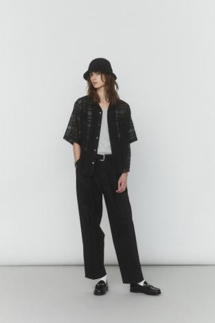 LINEN 2 TUCK SLACKS *ブラック*
