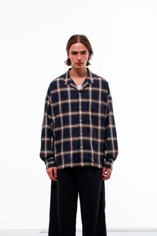 OPEN COLLAR CHECK SHIRTS *ブラウン*