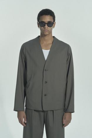 COLLARLESS WOOL JACKET *BROWN*