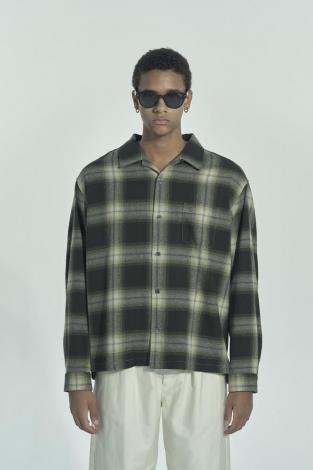 OPEN COLLAR CHECK SHIRT *GREEN*