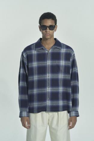 OPEN COLLAR CHECK SHIRT *BLUE*