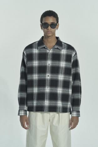 OPEN COLLAR CHECK SHIRT *BLACK*