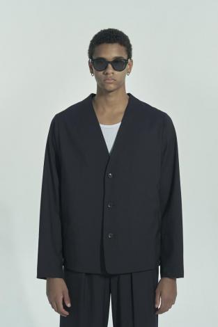 COLLARLESS WOOL JACKET *NAVY*