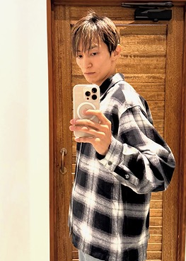 OPEN COLLAR CHECK SHIRT *BLACK*