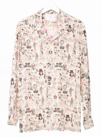 OPEN-NECKED L/S SHIRTS *アイボリー×オフブラック/蛍光ピンク*