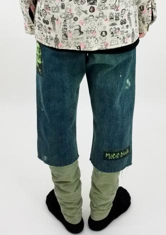 CROPPED DENIM PANTS *インディゴ/イエローグリーン*パッチ無し