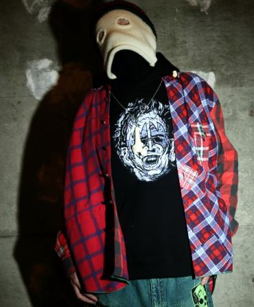 LEATHER FACE MASK TEE *ブラック*