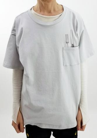 FORK KNIT POKE TEE *ライトグレー*