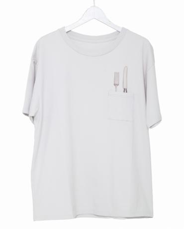 FORK KNIT POKE TEE *ライトグレー*