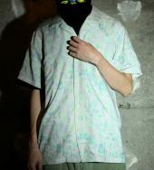 OPEN-NECKED S/S SHIRTS *ライトグレー×スモークサックス/蛍光グリーン*